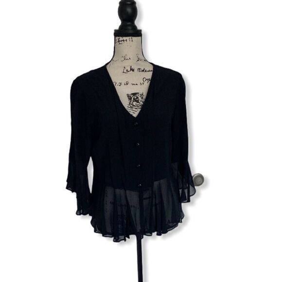 Zoe California SZ S lightweight black button blouse - Picture 2 of 5